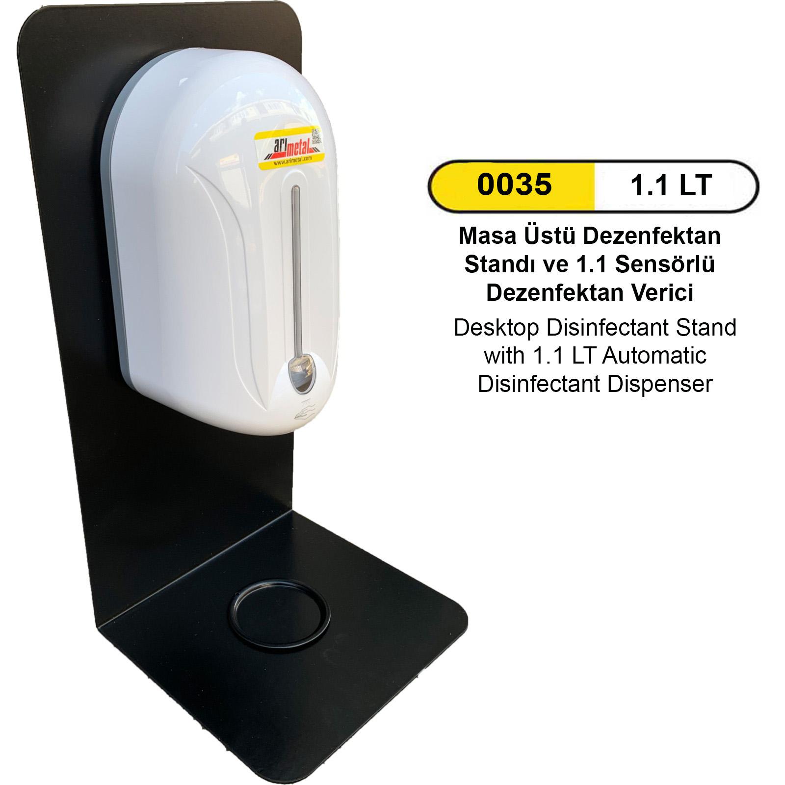 0035 Masaüstü Dezenfektan Standı ve 1.1 LT Plastik Sensörlü Dezenfektan Verici